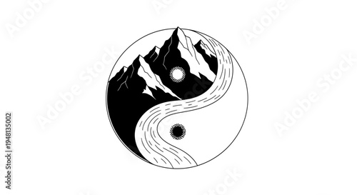 Yin Yang Mountain Landscape Symbol.