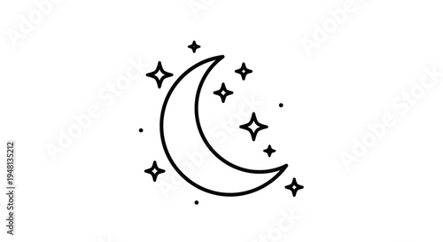 Crescent Moon with Stars Icon.