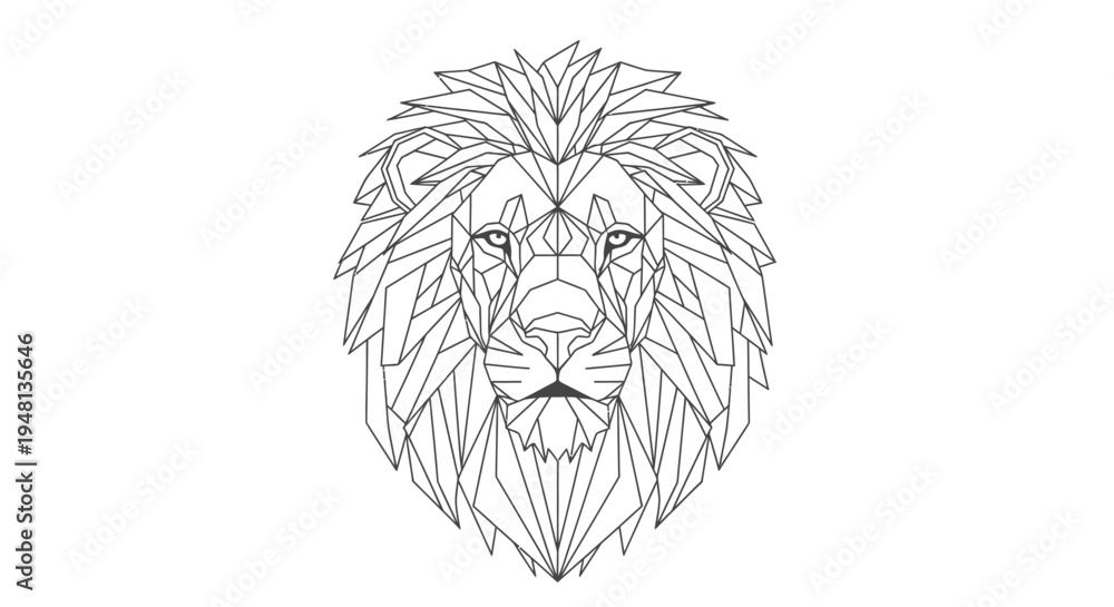 Obraz premium Lion Face Closeup Line Art Portrait.