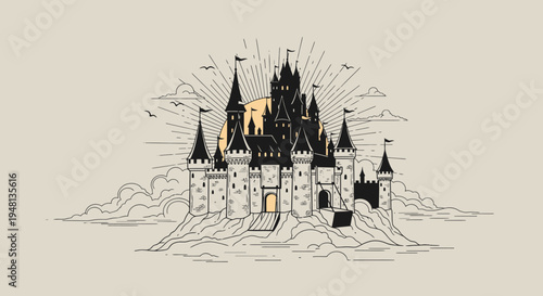 Large medieval castle with towers.