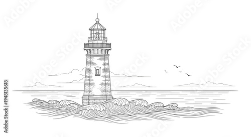 Lighthouse standing tall on rocky shore 1.