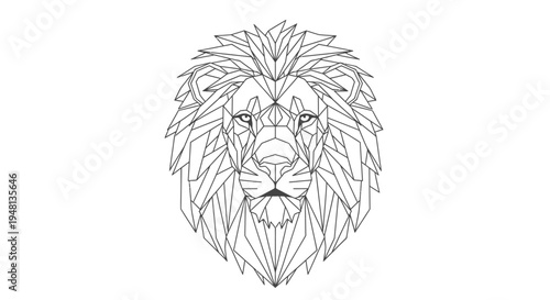 Lion Face Closeup Line Art Portrait.