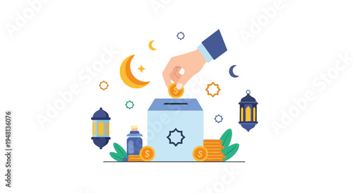 Ramadan Charity Donation Box Flat Vector Illustration