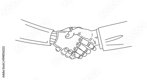 Two robotic hands shaking together.