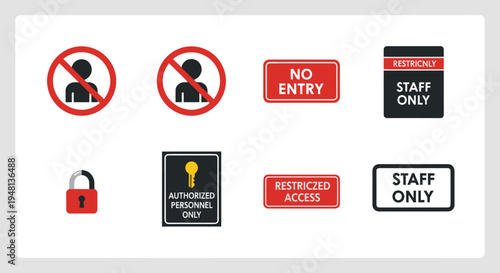 A collection of various restricted access signs including no entry staff only and authorized personnel warnings.