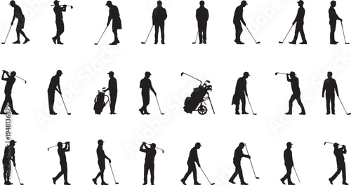 Golf club activity silhouettes. active lifestyle, recreation, outdoor sports. vector illustration