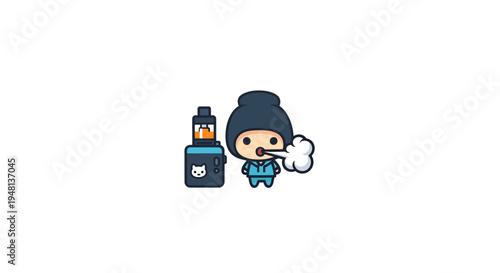 Vaping Cartoon Illustration, Vector Style Graphic, for Modern Lifestyle and Health