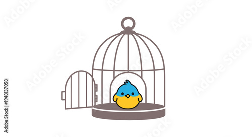 Bird in cage Vector Illustration, freedom concept, cartoon style graphic, design element