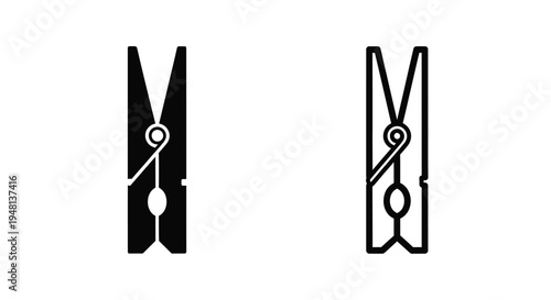 Two black clothespins presented in filled and outline styles side by side