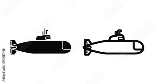 Two black silhouette icons depicting a submarine in different views