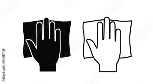 Hand wiping a surface black and white icon set illustration