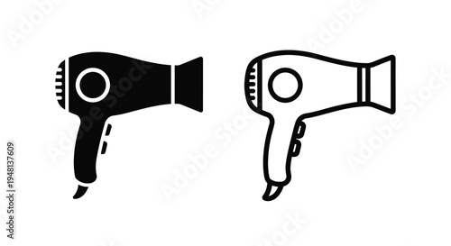 Two black and white illustrations depicting a hair dryer appliance