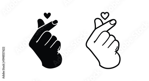 Two black and white hand heart symbols depicting love and affection
