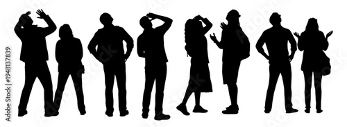 People looking up at the sky, casual man and woman looking up at something