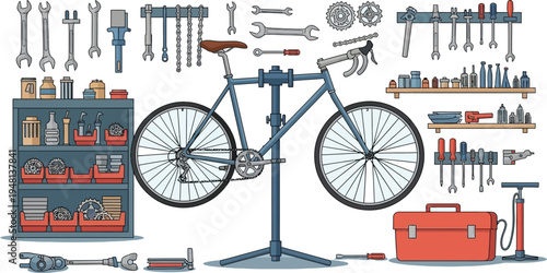 Bicycle repair shop tools and accessories