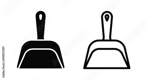 Simple black and white illustration of two dustpans side by side