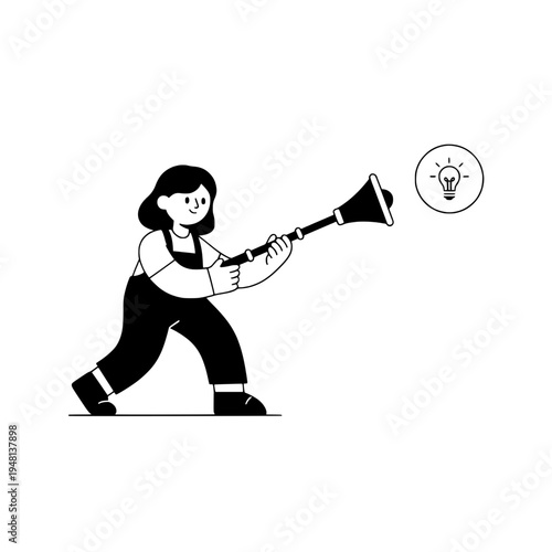 Line Art Podcast Producer Adjusting Boom Arm Microphone For Studio Recording or Monochrome Illustration Of Podcast Technician With Boom Microphone For Audio Production