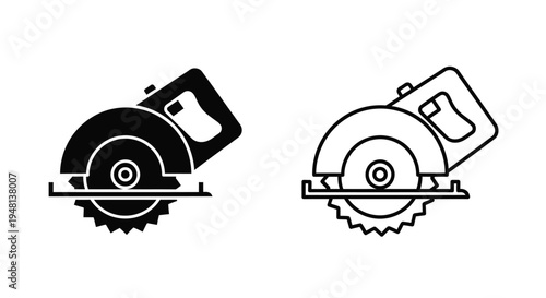 Black and white illustration of a circular power saw shown twice