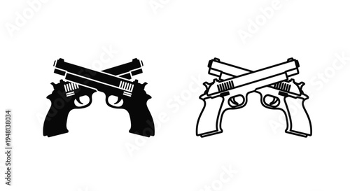 Two crossed pistols in black and white a dangerous symbol