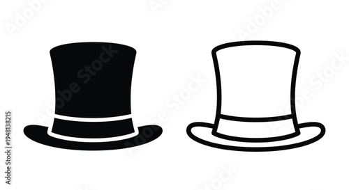 Two top hats depicted in contrasting black and white outlines