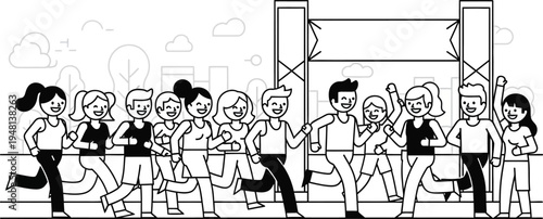 happy people running together