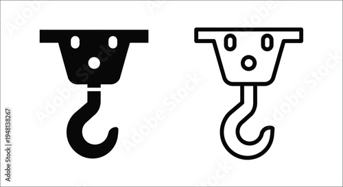 Two depictions of a hook filled and outlined versions shown