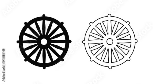 Two circular wheel outlines one solid and one with spokes