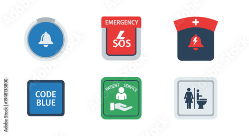 Collection of Emergency Medical Alert and Public Facility Icons.