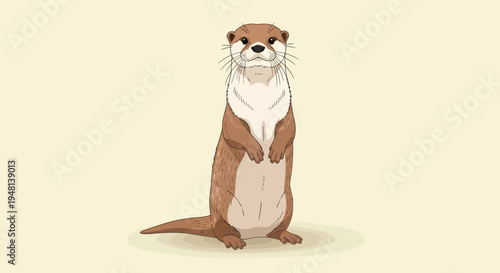Cartoon otter standing up on beige background