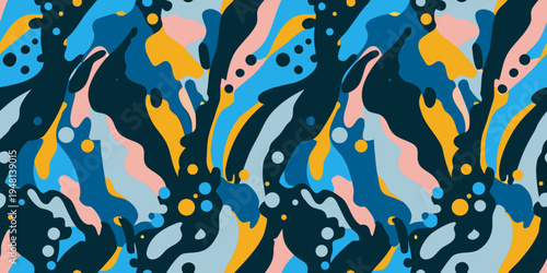 Abstract pattern with flowing shapes and vibrant color blocks