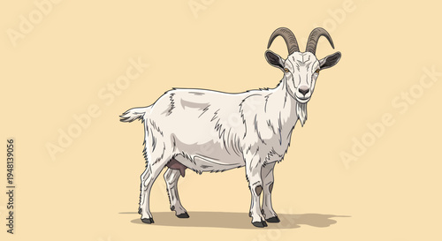 A charming white domestic goat illustration standing on a simple background.