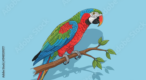 Vibrant Macaw Parrot Perched on a Tree Branch Illustration