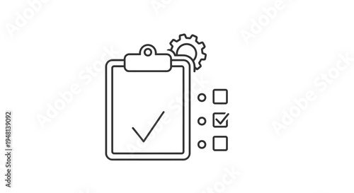 Checklist clipboard with gear and checkboxes.