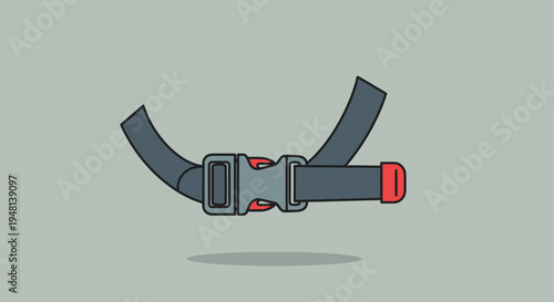 Simple flat illustration of a safety buckle mechanism with a grey strap.