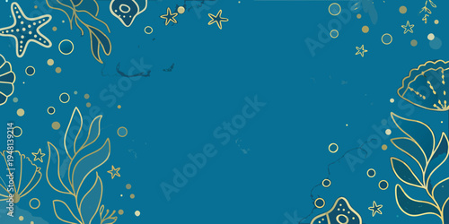 Stylized underwater scene with golden marine life and foliage