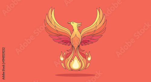 Vibrant Phoenix Bird Illustration with Fiery Feathers