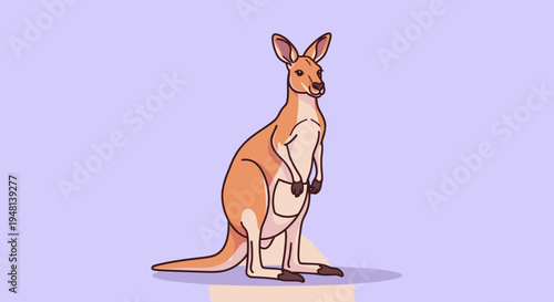 Cute Kangaroo Standing Tall in a Simple Vector Illustration