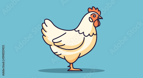 A simple cartoon chicken illustration on a blue background.