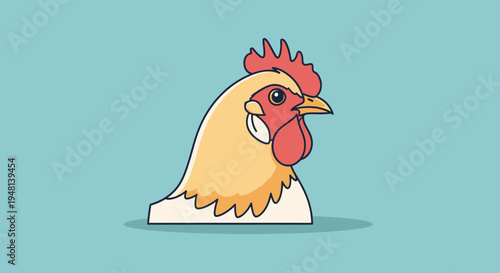 Rooster head illustration against a blue background