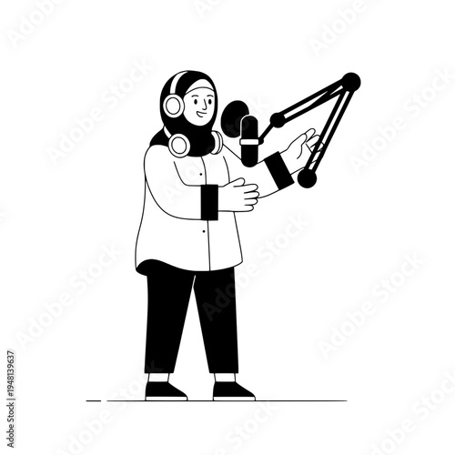 Podcast Microphone Boom Arm Studio Illustration for Professional Recording or Microphone Boom Arm Setup Illustration for Studio Quality Audio