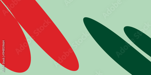 Simple Rounded Fluid Shape Composition. Clean vector illustration background with large rounded red and dark green shapes placed diagonally for a minimalist aesthetic look.