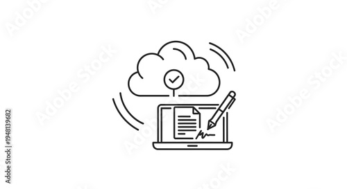 Laptop with Cloud and Pencil Icon.