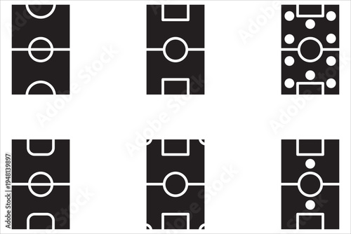 Football field icon set. Simple black vector. Editable white background.