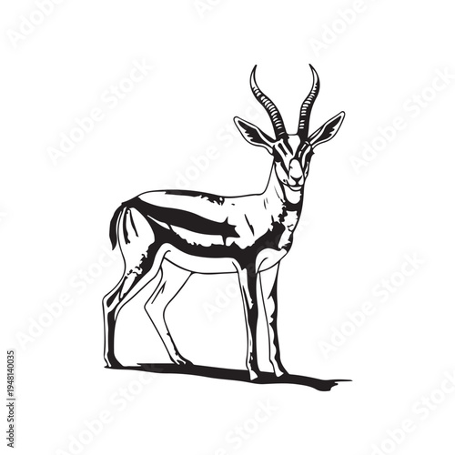 A drawing of an antelope with large horns