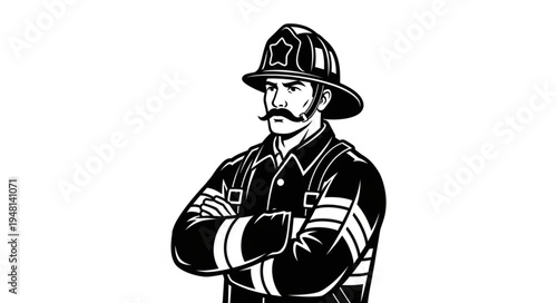 Illustration of a Confident Firefighter with Arms Crossed.