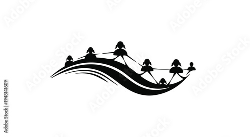 black silhouette of people holding hands in a line