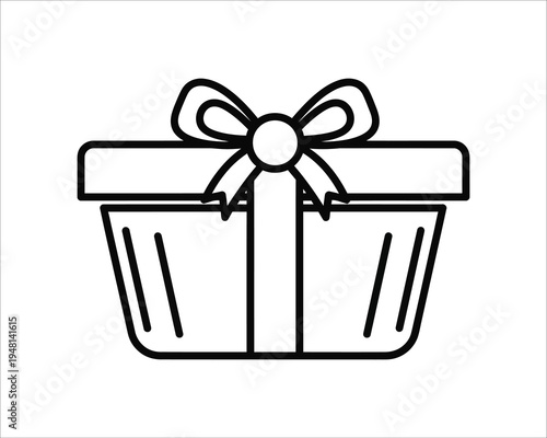 A simple line drawing of a gift box with a bow on top