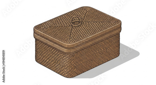 Woven Rectangular Box with Lid, Rustic Storage Container.