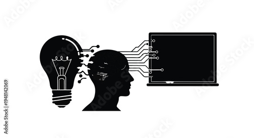 Innovation and technology concept with light bulb and computer