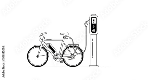 Electric Bicycle Charging at a Station - Sustainable Transportation Illustration.